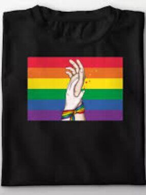 Human hands and lgbt rainbow ribbon t-shirt